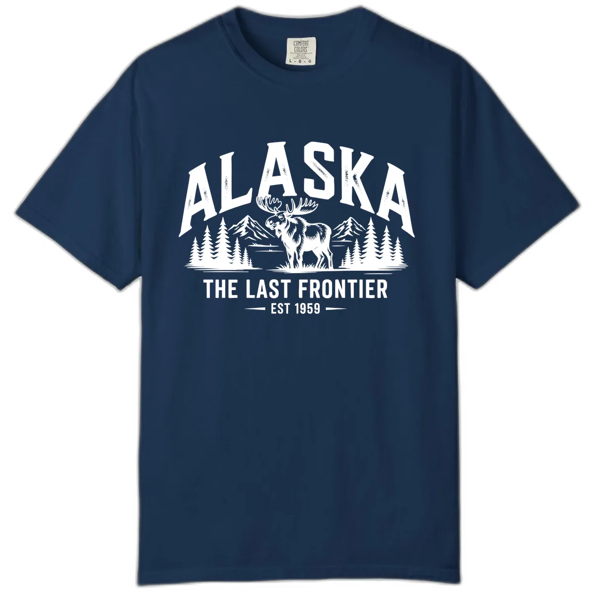 Alaska Last Frontier Moose Scenic Wildlife Comfort Color in Navy