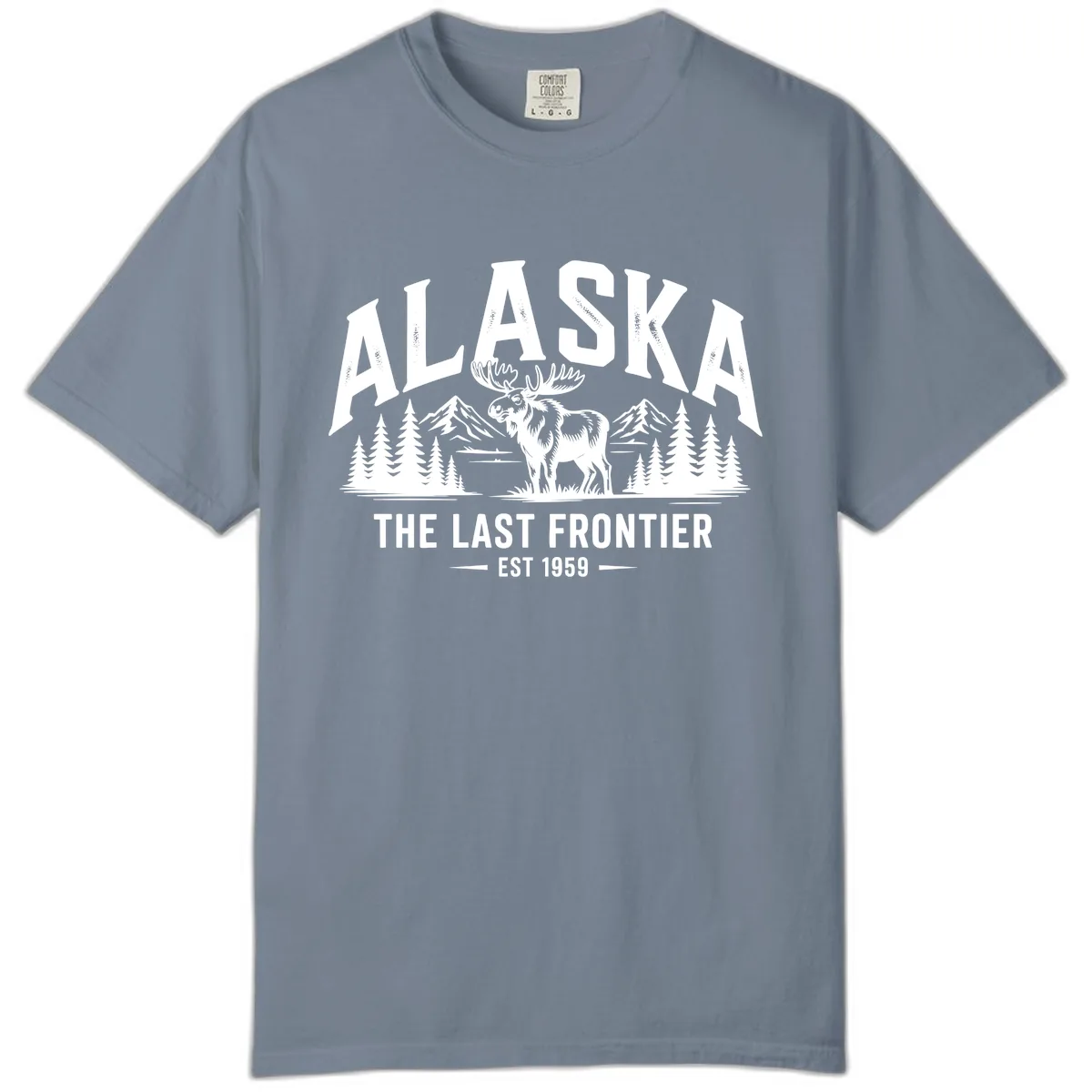 Alaska Last Frontier Moose Scenic Wildlife Comfort Color in Blue Jean