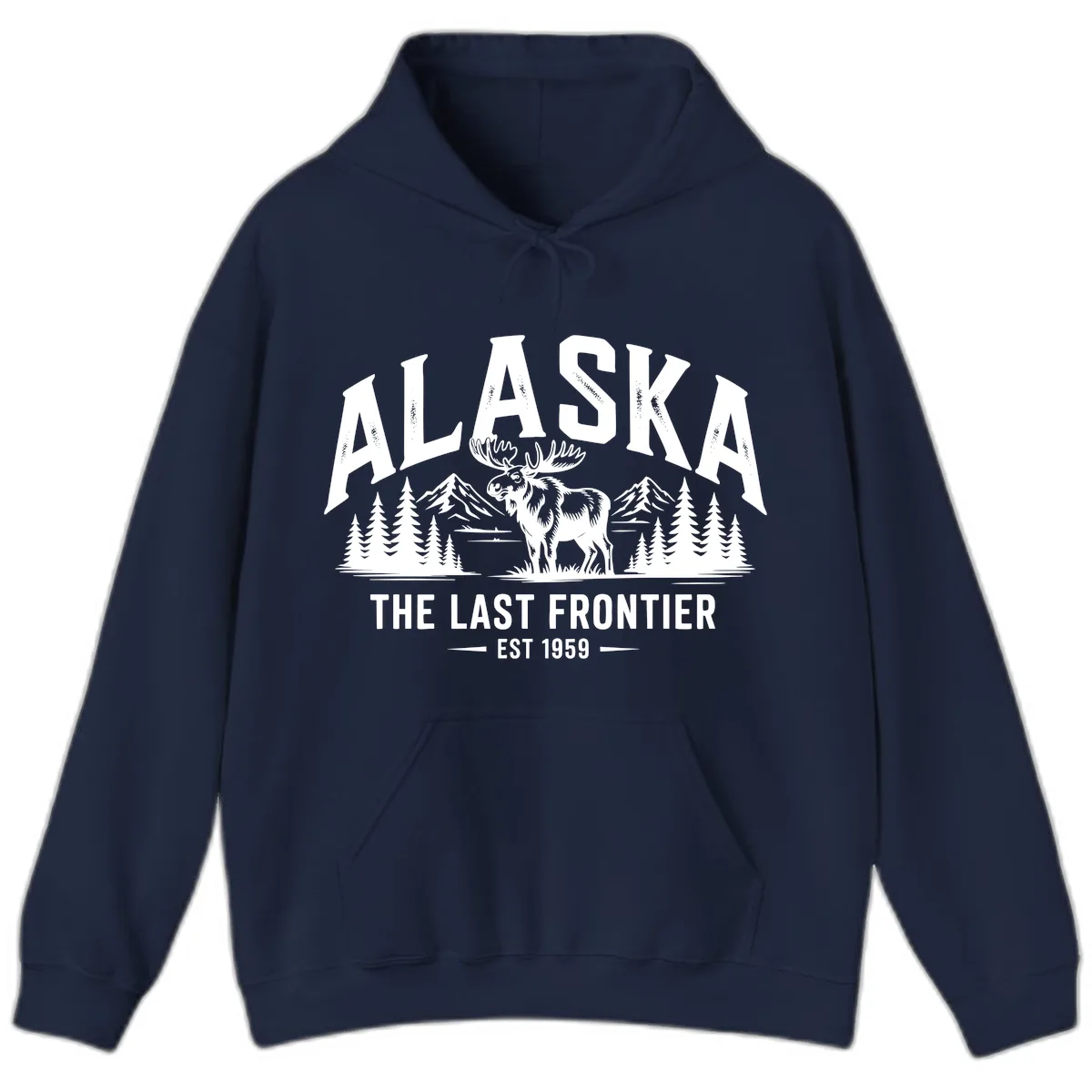 Alaska Last Frontier Moose Scenic Wildlife Hoodie in Navy