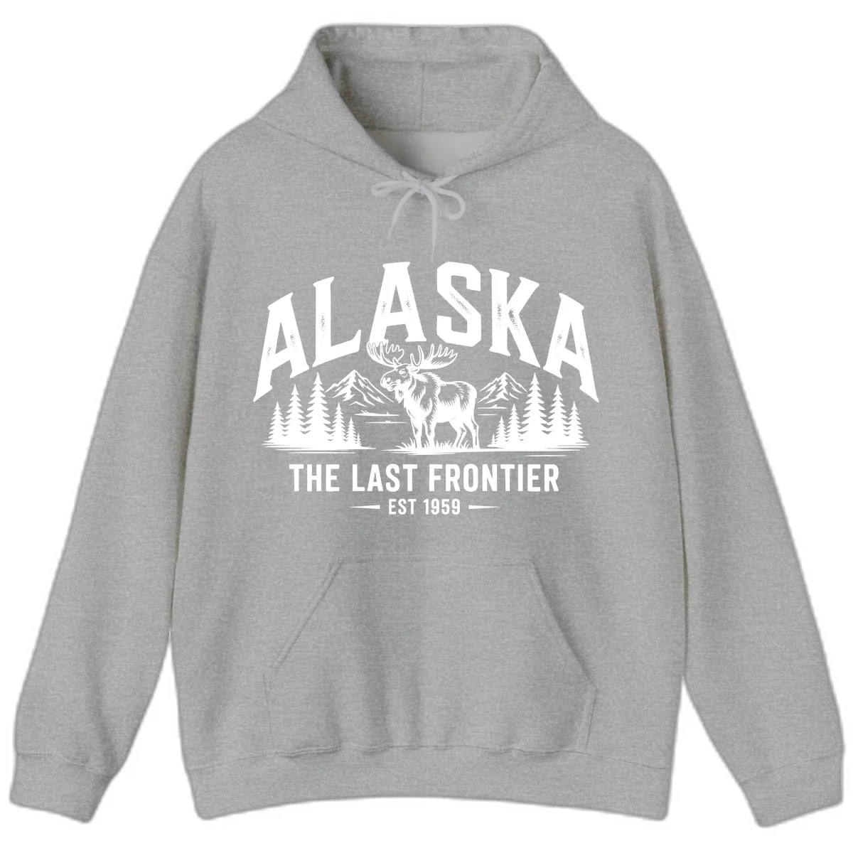Alaska Last Frontier Moose Scenic Wildlife Hoodie in Sport Grey