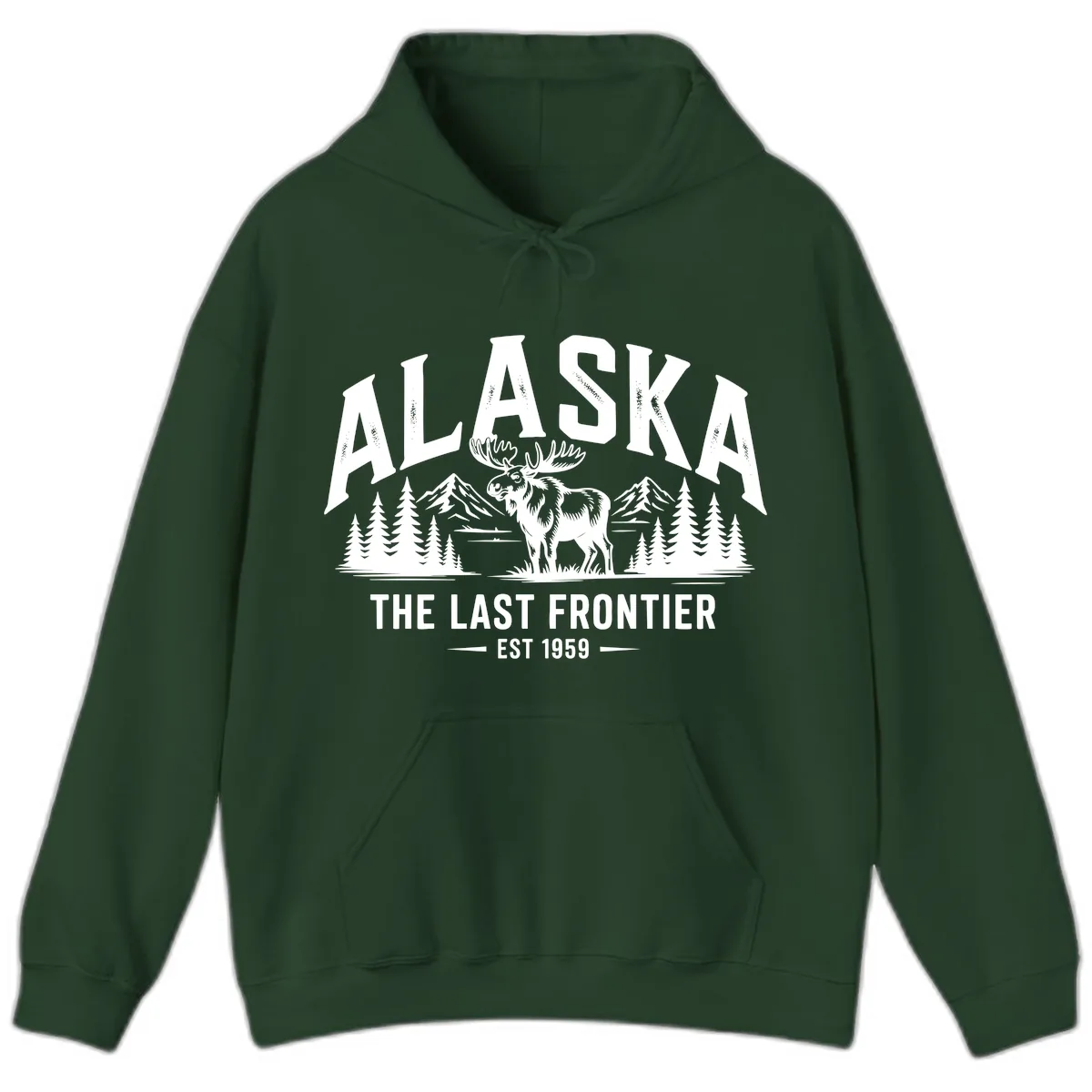 Alaska Last Frontier Moose Scenic Wildlife Hoodie in Forest Green
