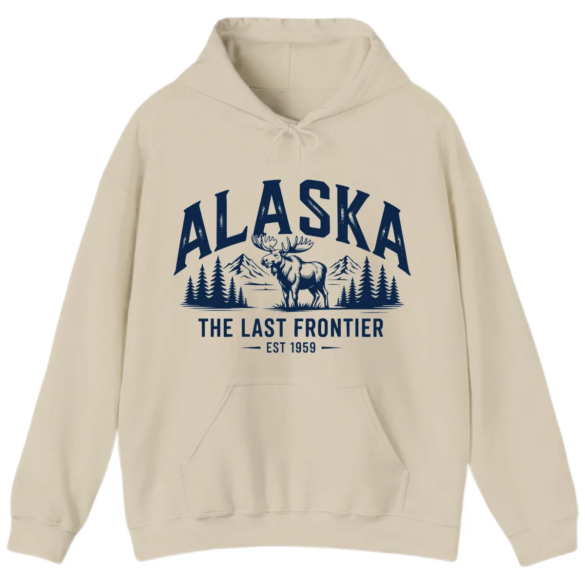 Alaska Last Frontier Moose Scenic Wildlife Hoodie in Sand