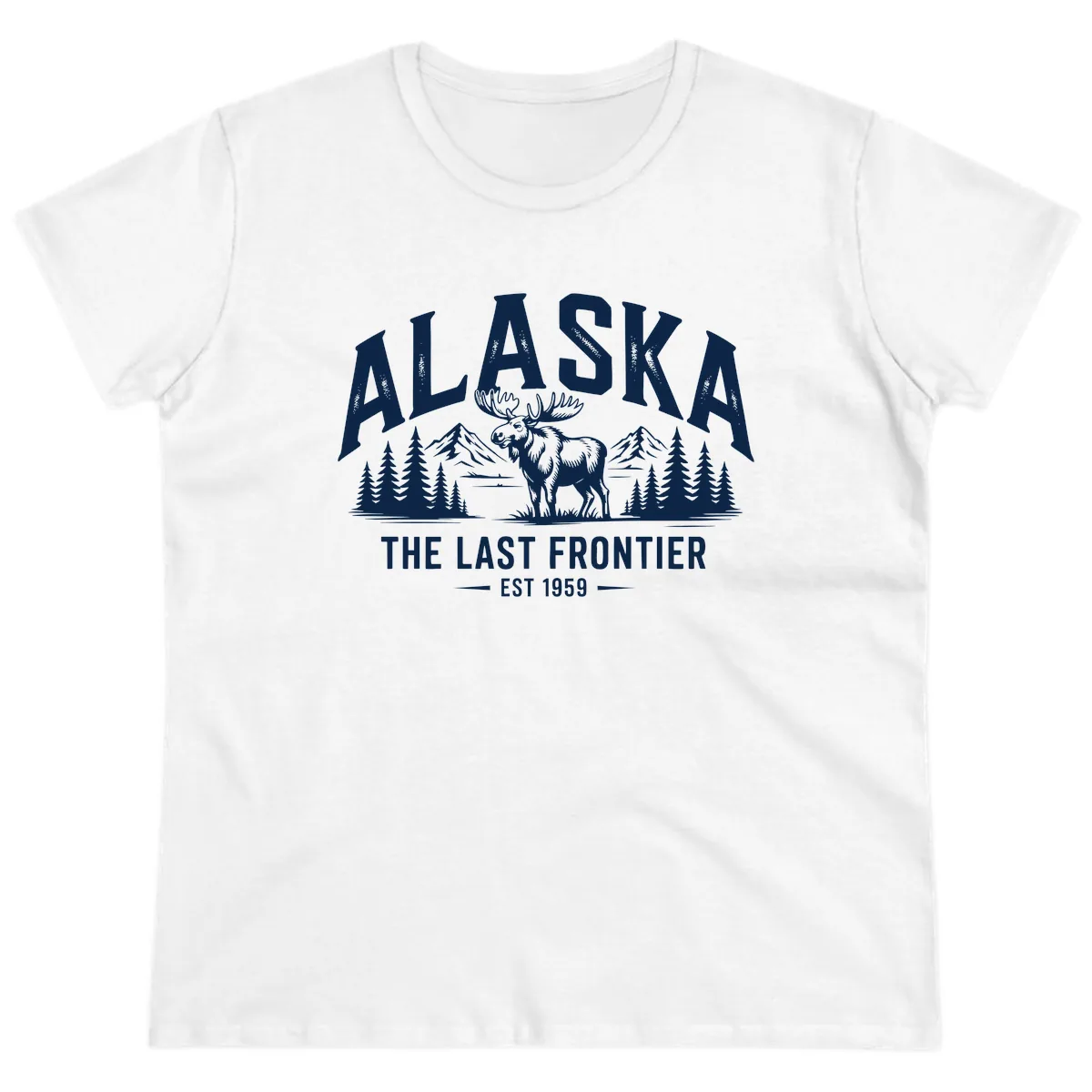 Alaska Last Frontier Moose Scenic Wildlife Ladies Tee in White