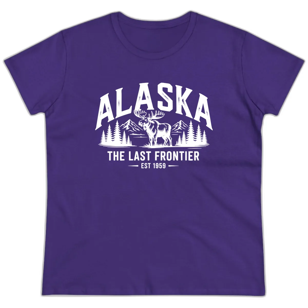 Alaska Last Frontier Moose Scenic Wildlife Ladies Tee in Purple