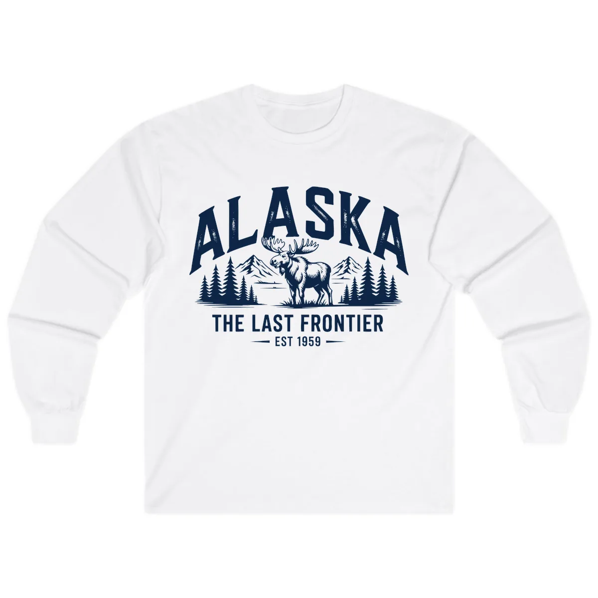 Alaska Last Frontier Moose Scenic Wildlife Long Sleeve in White