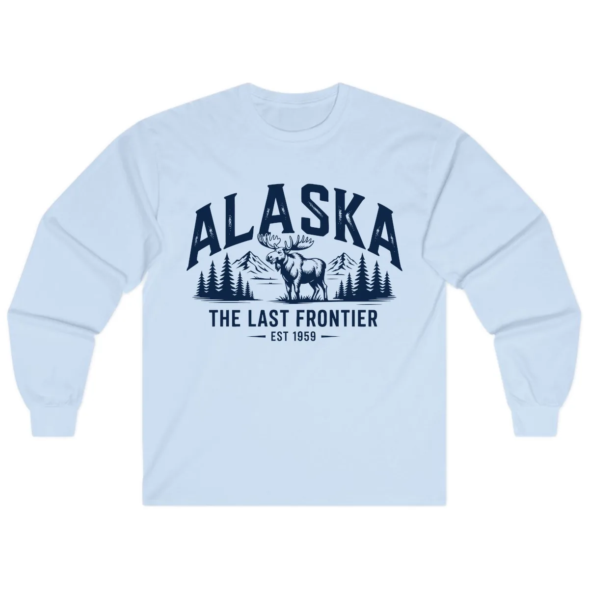 Alaska Last Frontier Moose Scenic Wildlife Long Sleeve in Light Blue