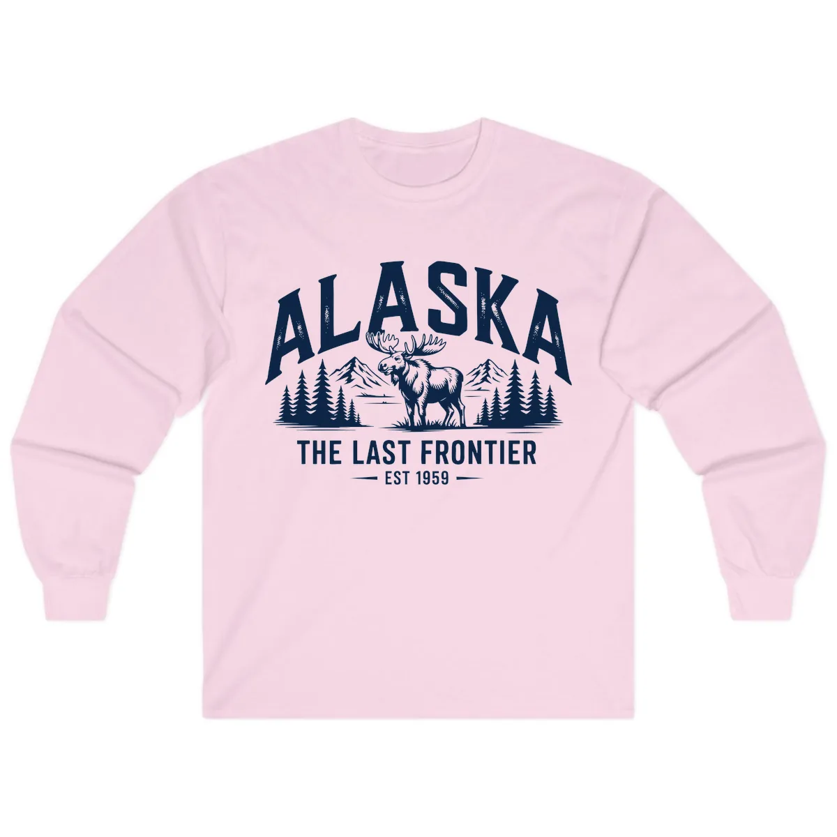 Alaska Last Frontier Moose Scenic Wildlife Long Sleeve in Light Pink