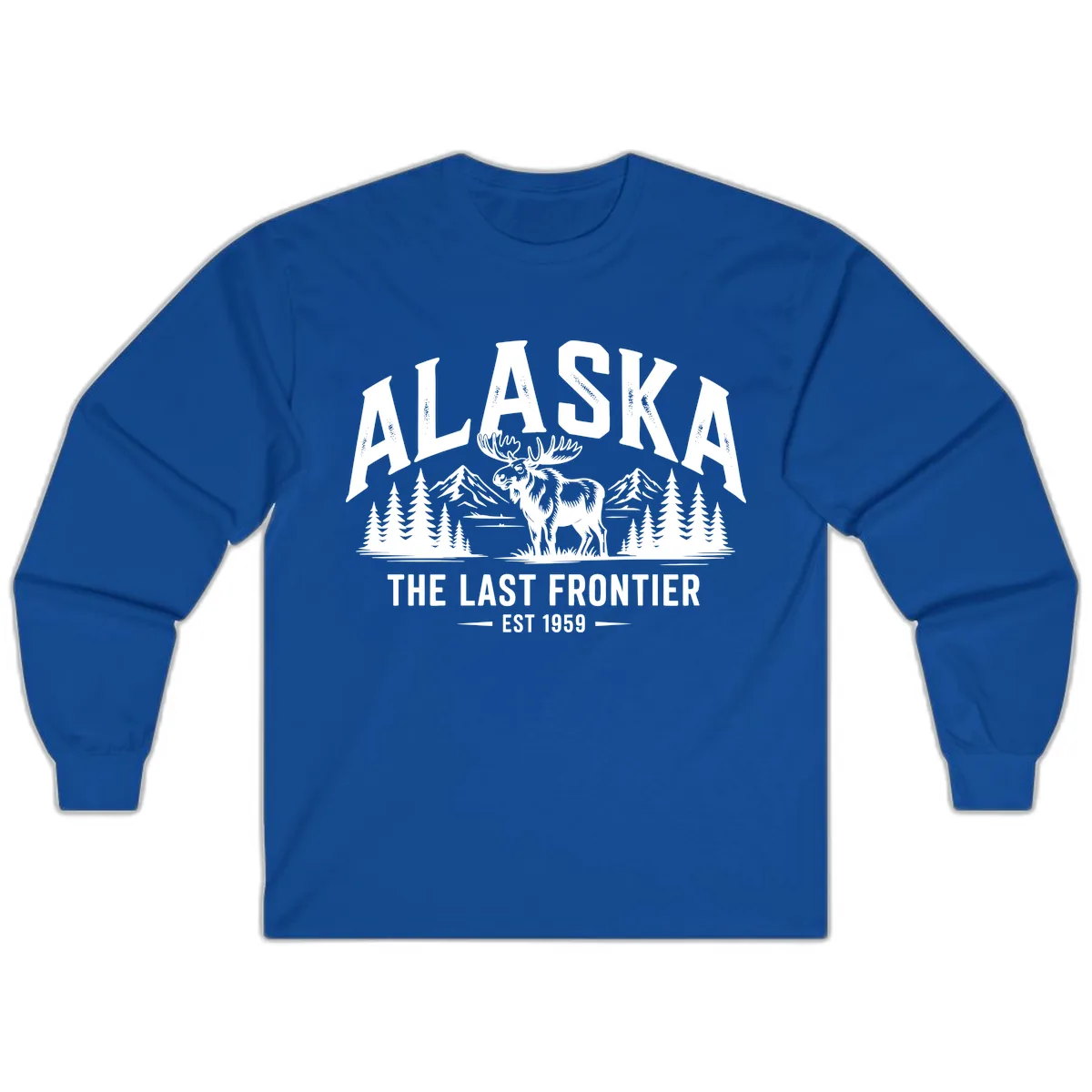 Alaska Last Frontier Moose Scenic Wildlife Long Sleeve in Royal