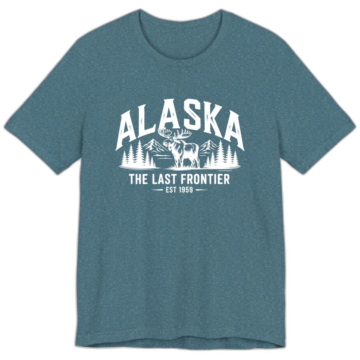 Alaska Last Frontier Moose Scenic Wildlife Premium T-Shirt in Heather Deep Teal