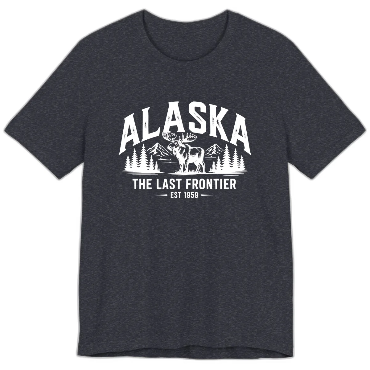 Alaska Last Frontier Moose Scenic Wildlife Premium T-Shirt in Heather Navy