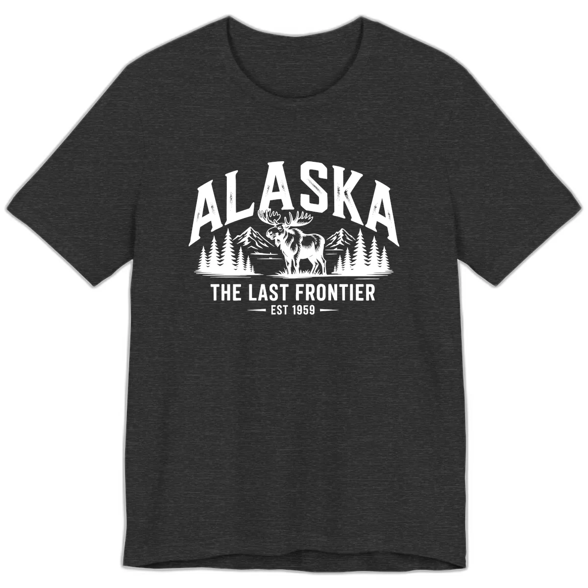 Alaska Last Frontier Moose Scenic Wildlife Premium T-Shirt in Dark Grey Heather