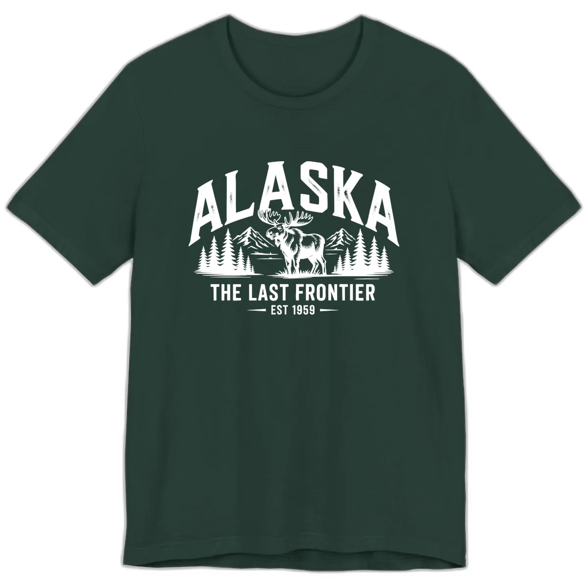 Alaska Last Frontier Moose Scenic Wildlife Premium T-Shirt in Forest