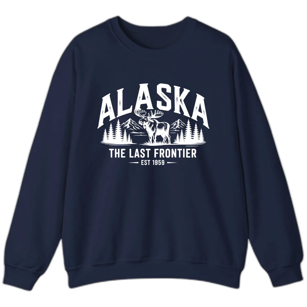 Alaska Last Frontier Moose Scenic Wildlife Sweatshirt in Navy