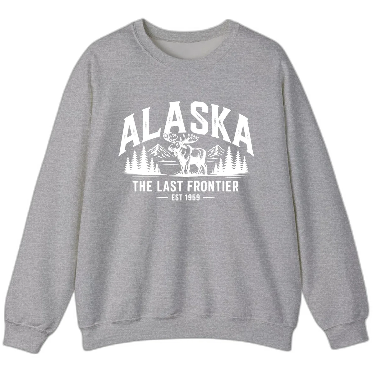 Alaska Last Frontier Moose Scenic Wildlife Sweatshirt in Sport Grey