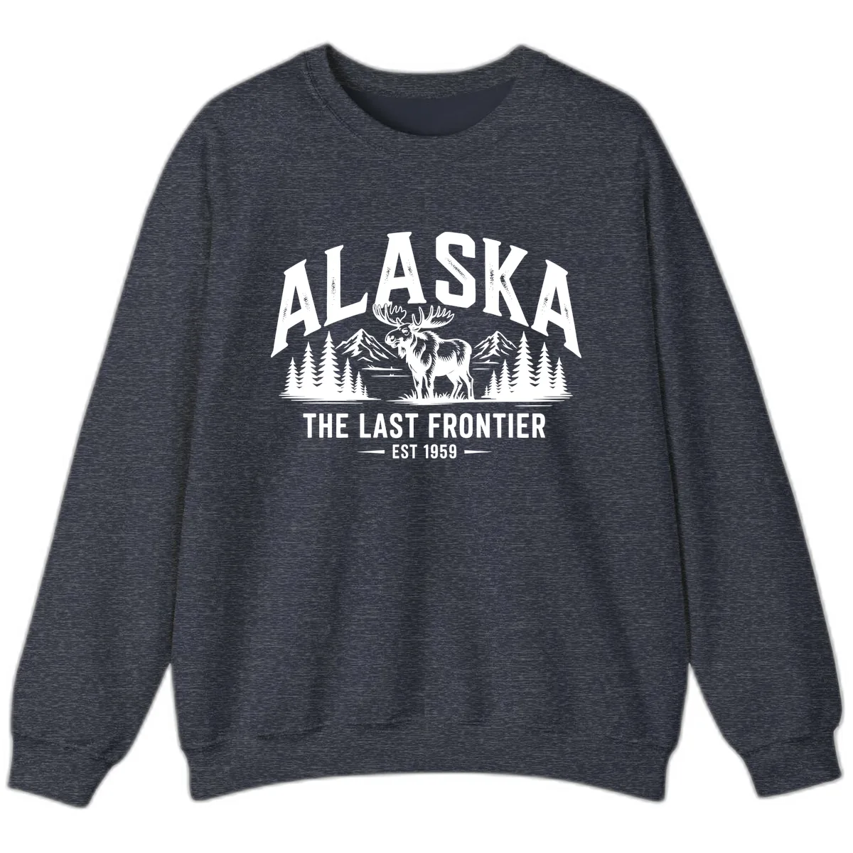 Alaska Last Frontier Moose Scenic Wildlife Sweatshirt in Heather Sport Dark Navy