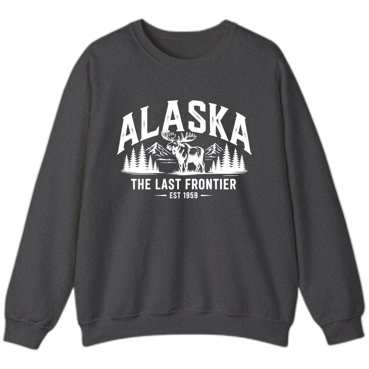 Alaska Last Frontier Moose Scenic Wildlife Sweatshirt in Dark Heather