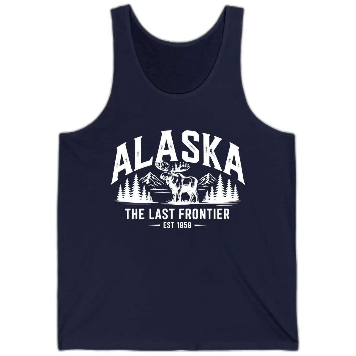 Alaska Last Frontier Moose Scenic Wildlife Tank in Navy