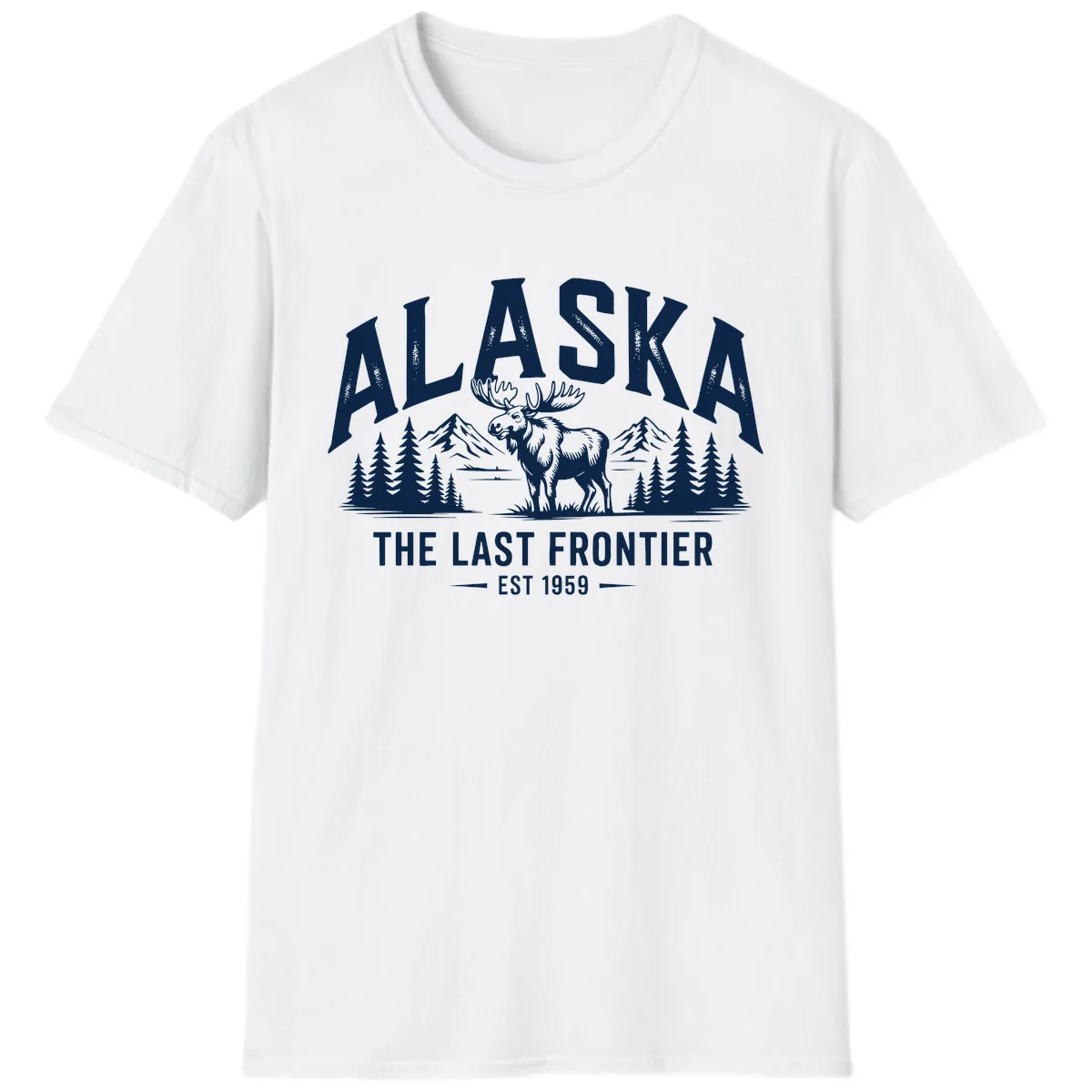 Alaska Last Frontier Moose Scenic Wildlife T-Shirt in White