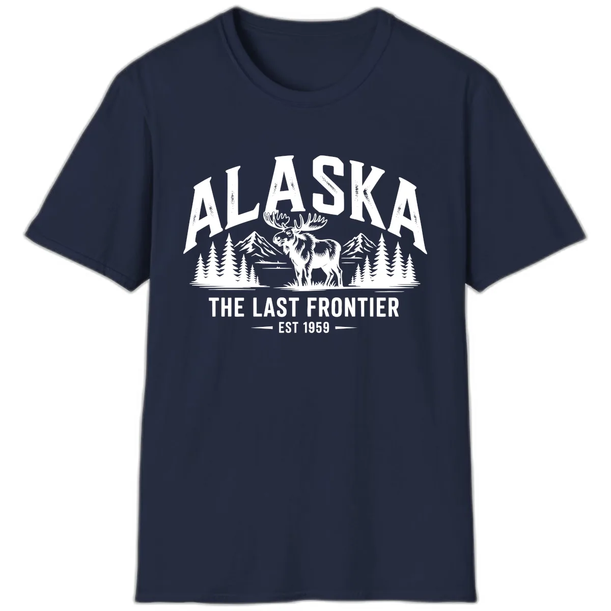 Alaska Last Frontier Moose Scenic Wildlife T-Shirt in Navy