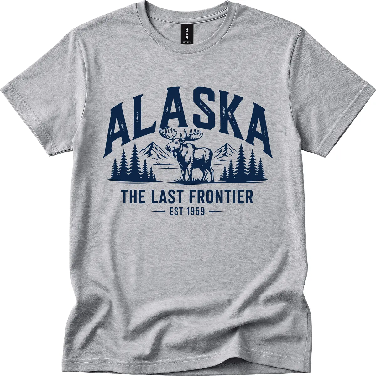 Alaska Last Frontier Moose Scenic Wildlife T-Shirt in Sport Grey