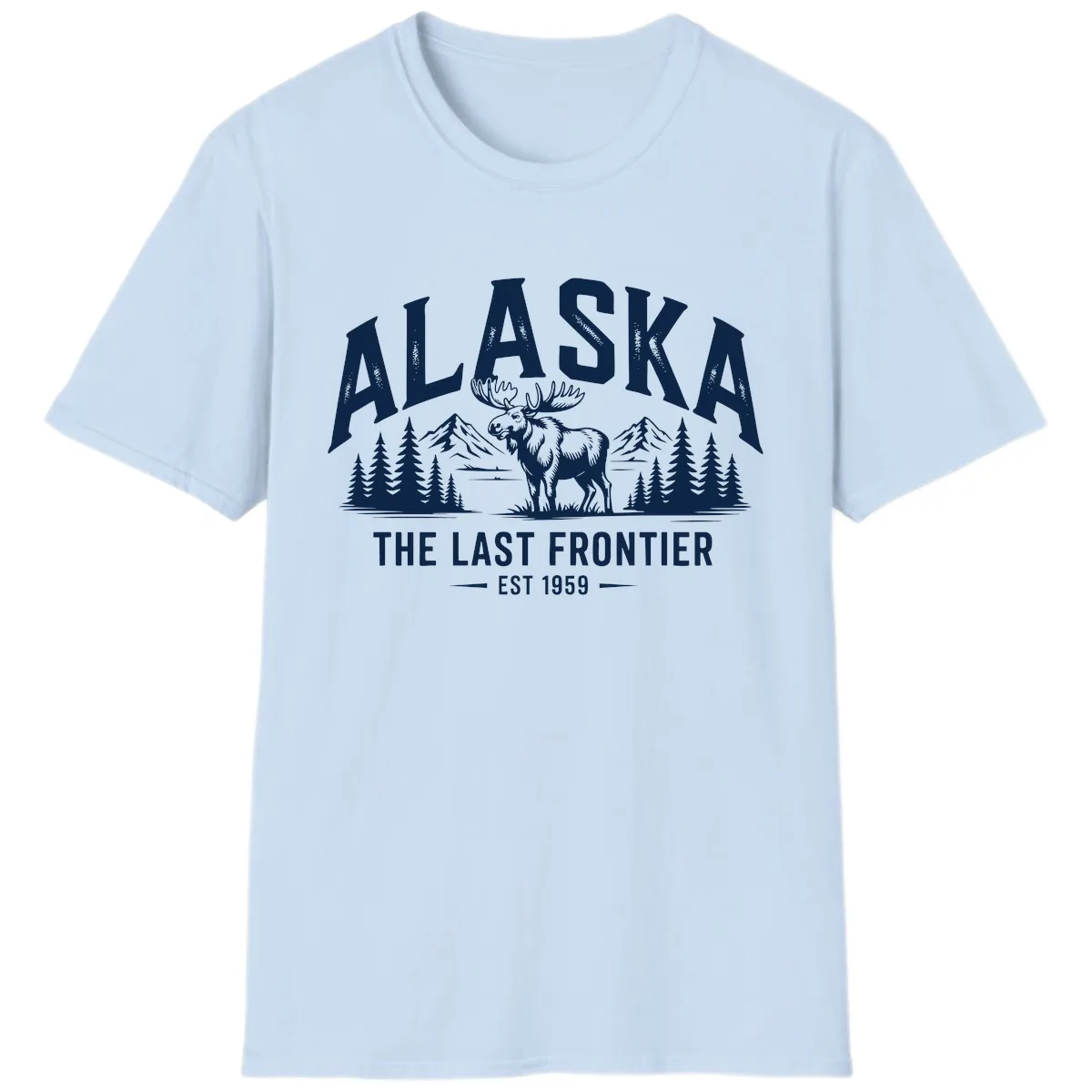 Alaska Last Frontier Moose Scenic Wildlife T-Shirt in Light Blue
