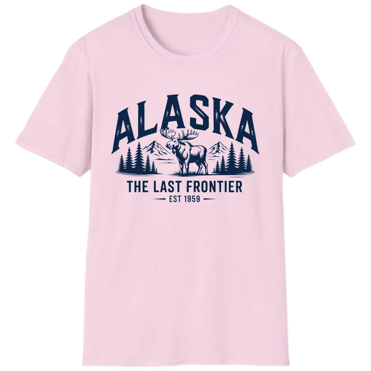 Alaska Last Frontier Moose Scenic Wildlife T-Shirt in Light Pink