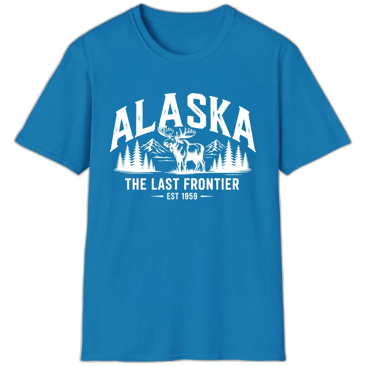 Alaska Last Frontier Moose Scenic Wildlife T-Shirt in Sapphire