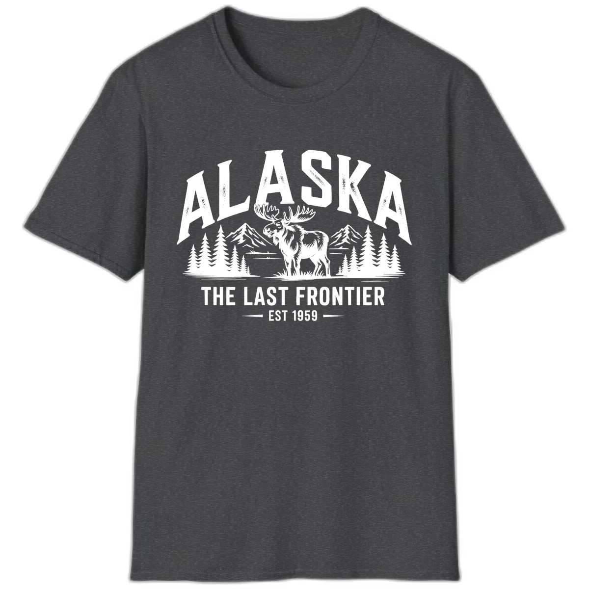 Alaska Last Frontier Moose Scenic Wildlife T-Shirt in Dark Heather