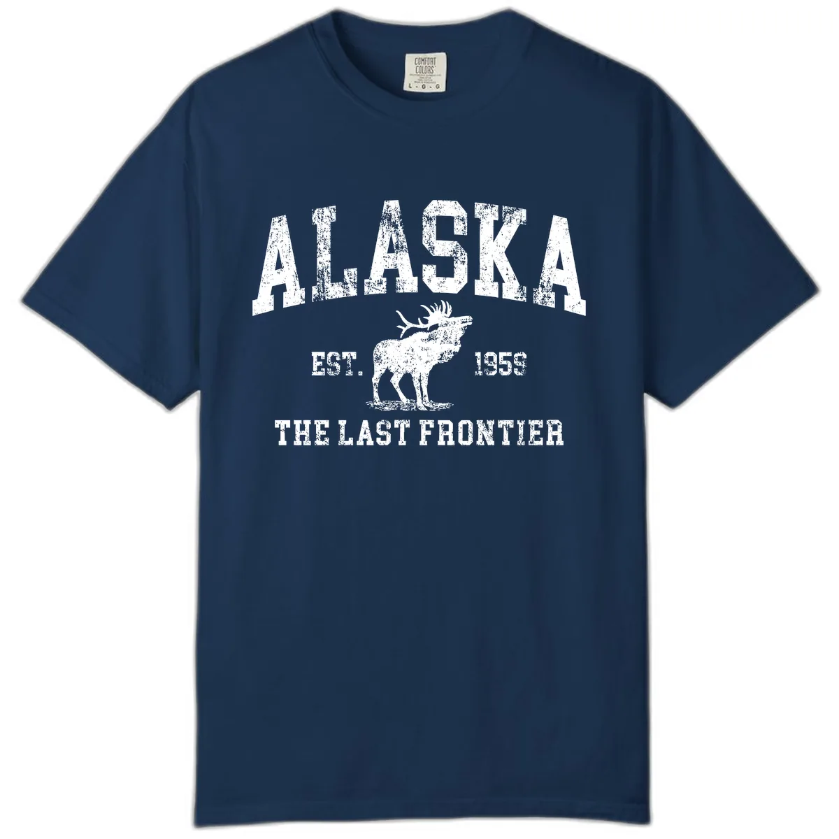 Alaska Last Frontier Vintage Moose Established 1959 Comfort Color in Navy