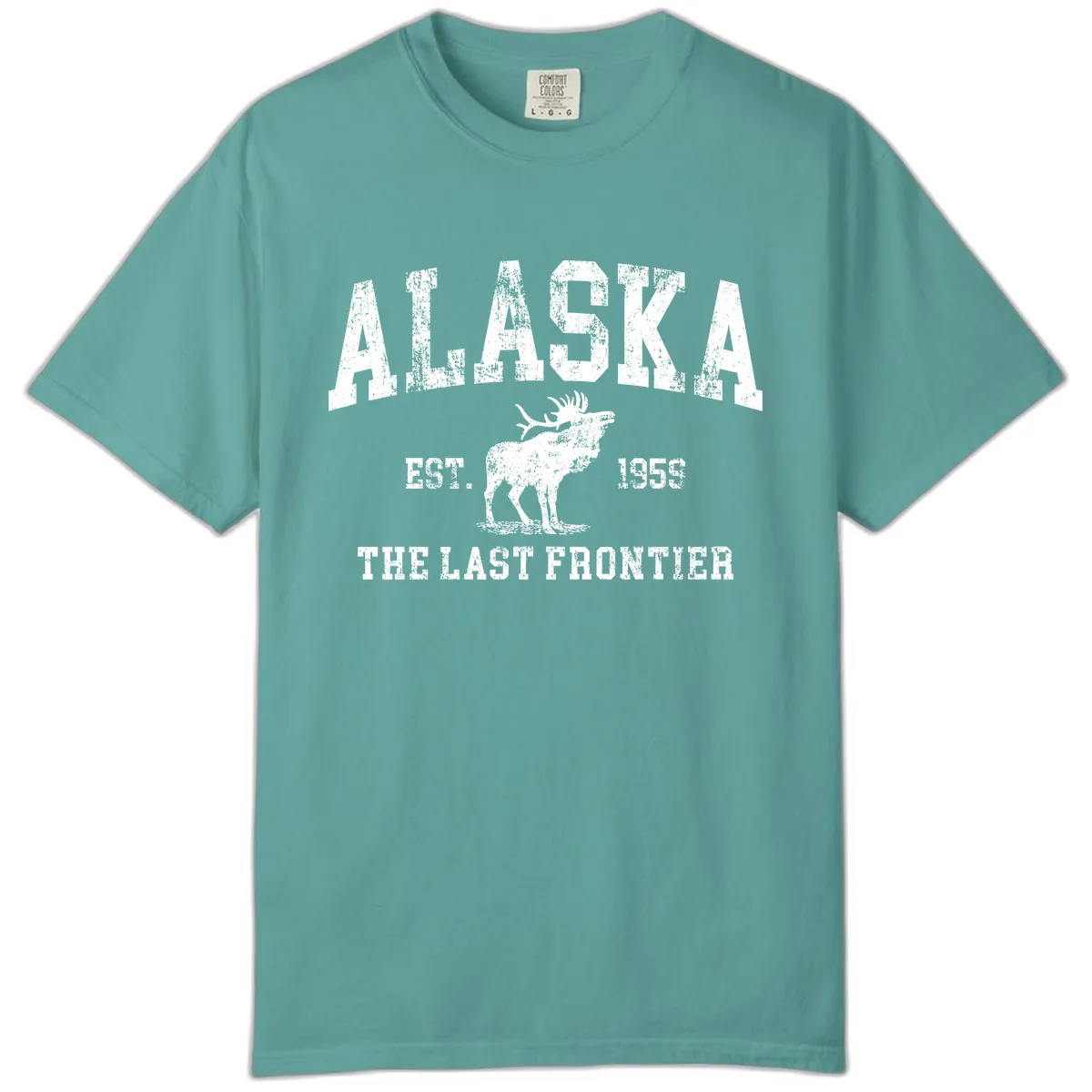 Alaska Last Frontier Vintage Moose Established 1959 Comfort Color in Seafoam