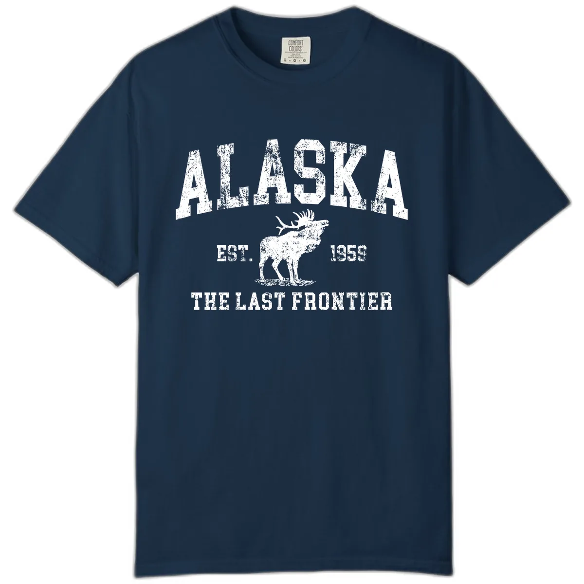 Alaska Last Frontier Vintage Moose Established 1959 Comfort Color in True Navy