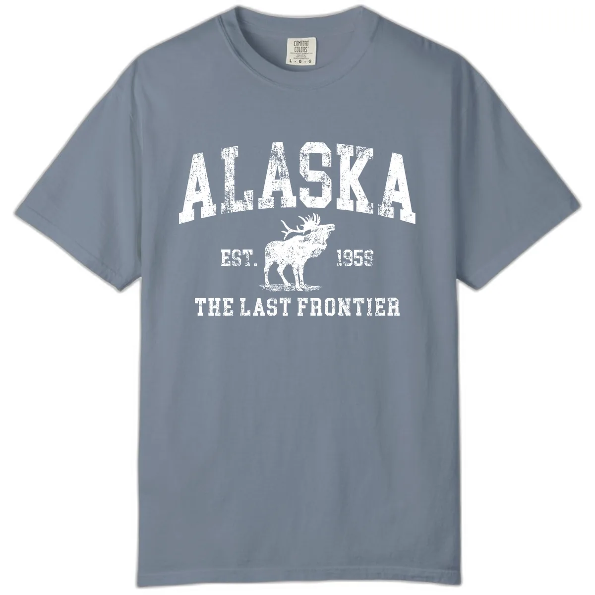 Alaska Last Frontier Vintage Moose Established 1959 Comfort Color in Blue Jean