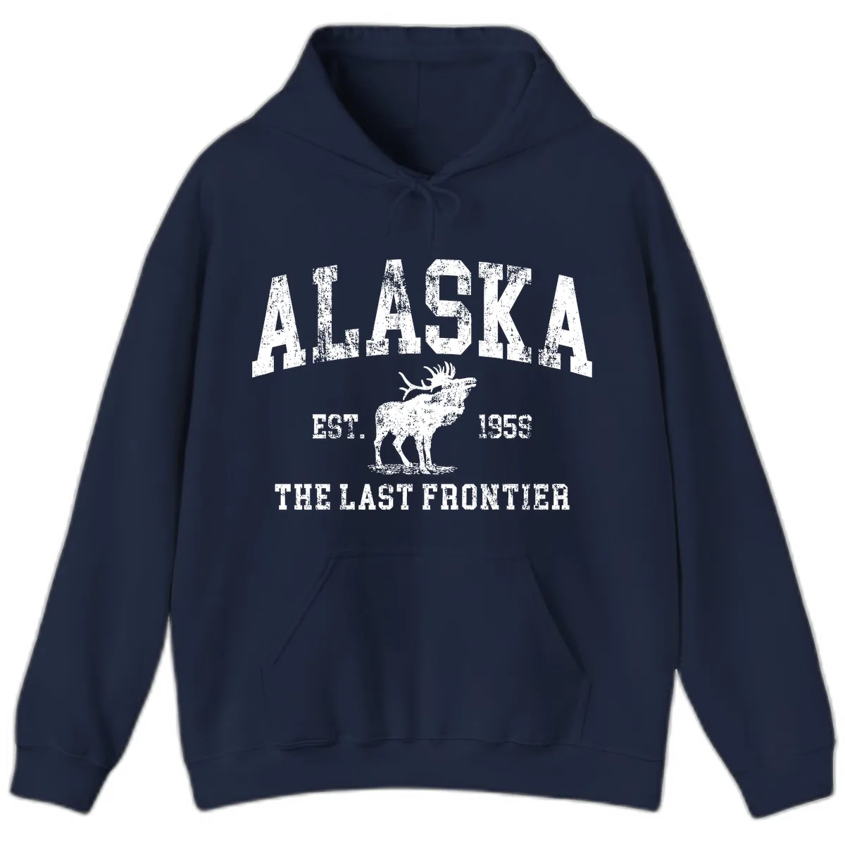 Alaska Last Frontier Vintage Moose Established 1959 Hoodie in Navy