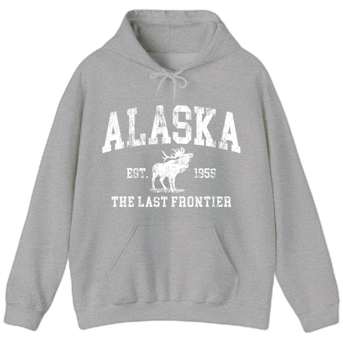 Alaska Last Frontier Vintage Moose Established 1959 Hoodie in Sport Grey
