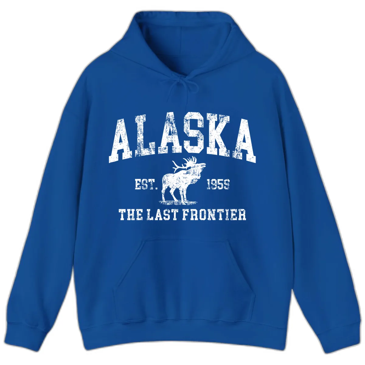 Alaska Last Frontier Vintage Moose Established 1959 Hoodie in Royal