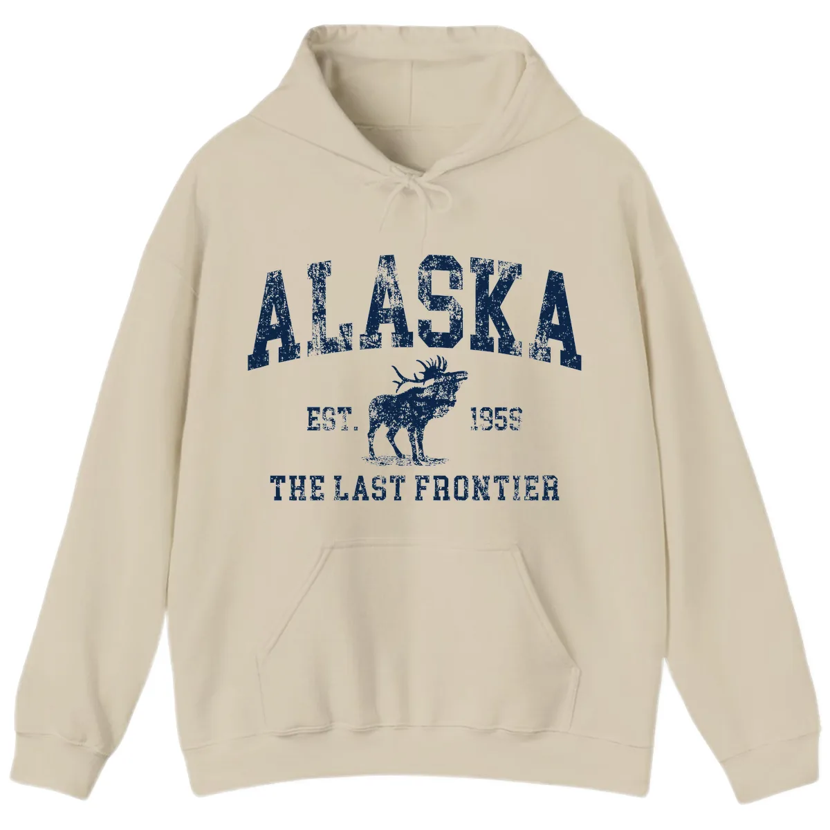 Alaska Last Frontier Vintage Moose Established 1959 Hoodie in Sand