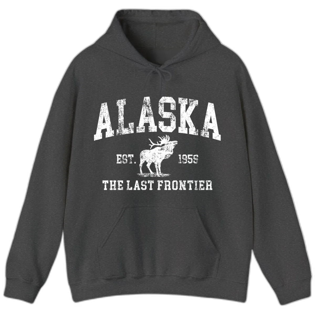 Alaska Last Frontier Vintage Moose Established 1959 Hoodie in Dark Heather