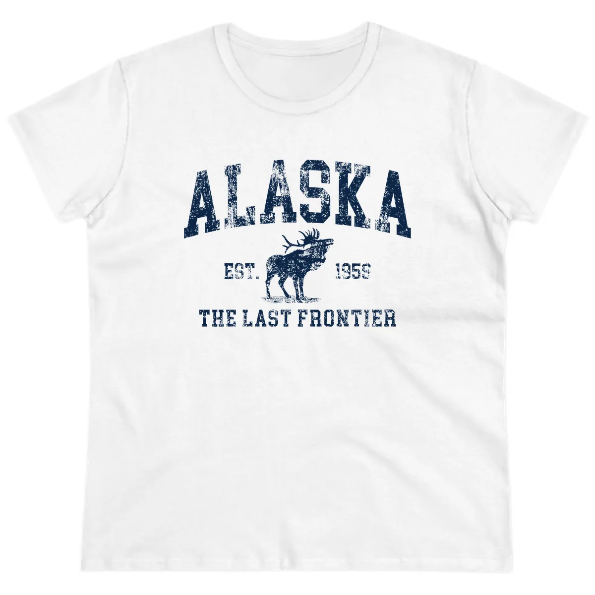 Alaska Last Frontier Vintage Moose Established 1959 Ladies Tee in White