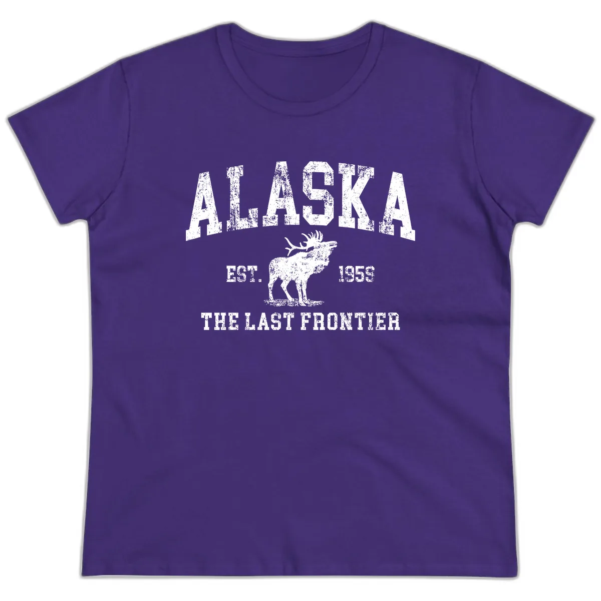 Alaska Last Frontier Vintage Moose Established 1959 Ladies Tee in Purple