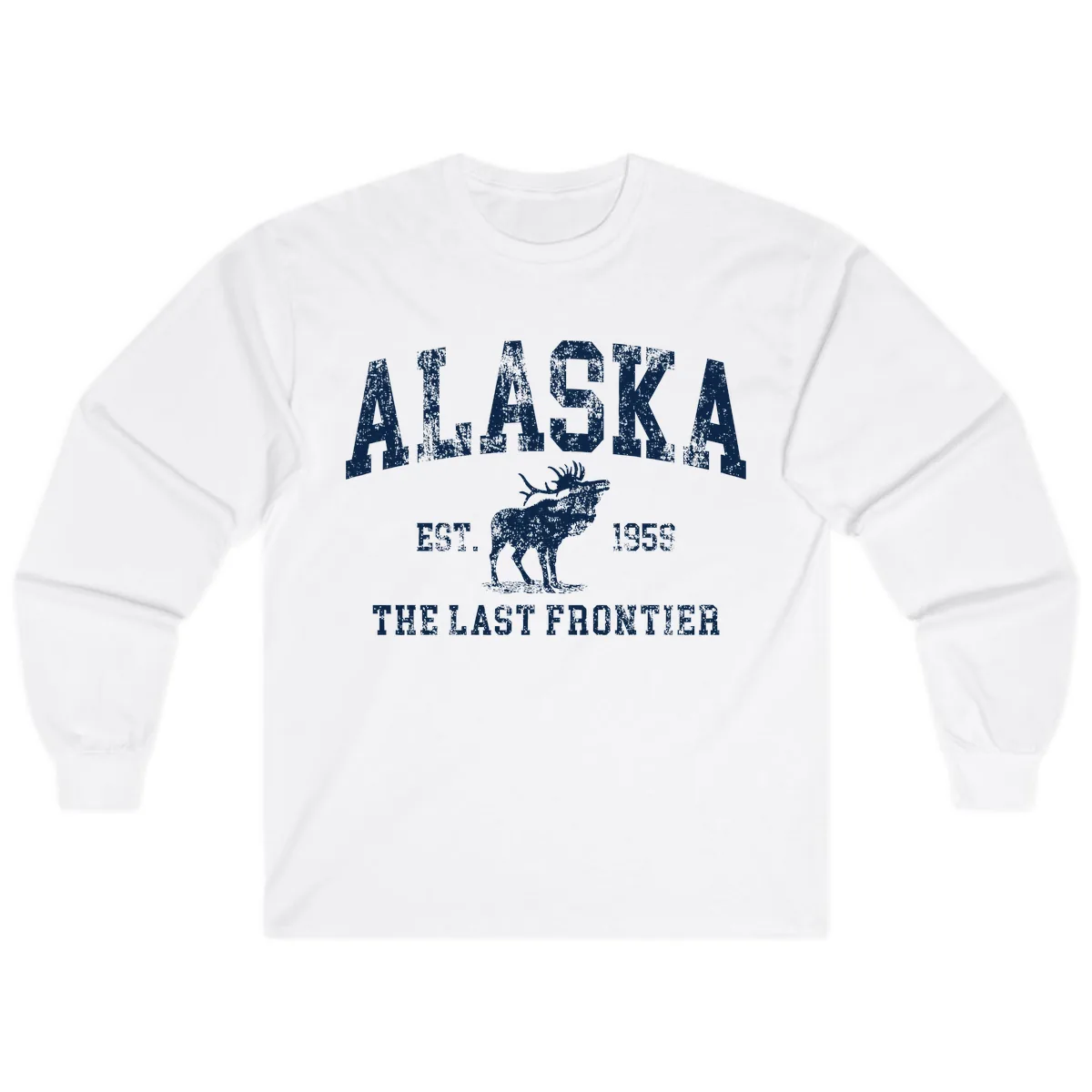 Alaska Last Frontier Vintage Moose Established 1959 Long Sleeve in White