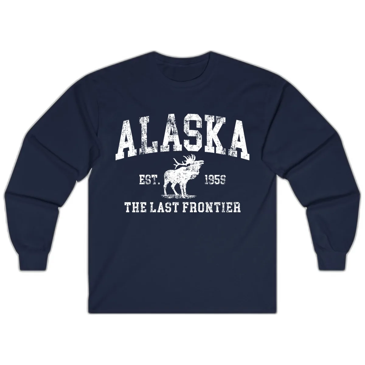 Alaska Last Frontier Vintage Moose Established 1959 Long Sleeve in Navy