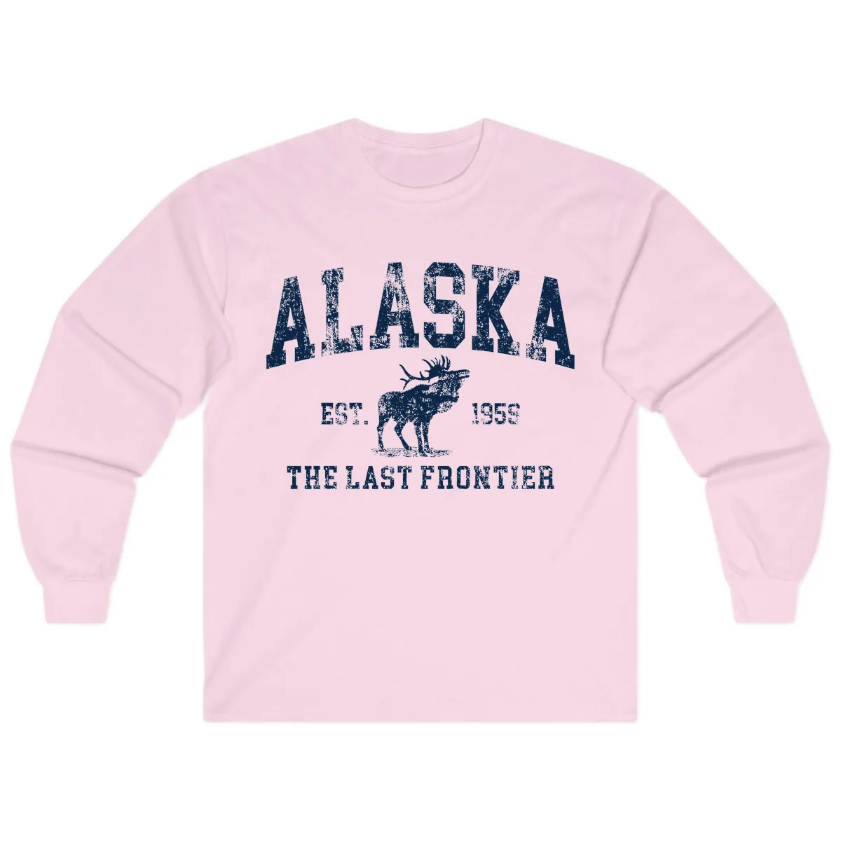 Alaska Last Frontier Vintage Moose Established 1959 Long Sleeve in Light Pink