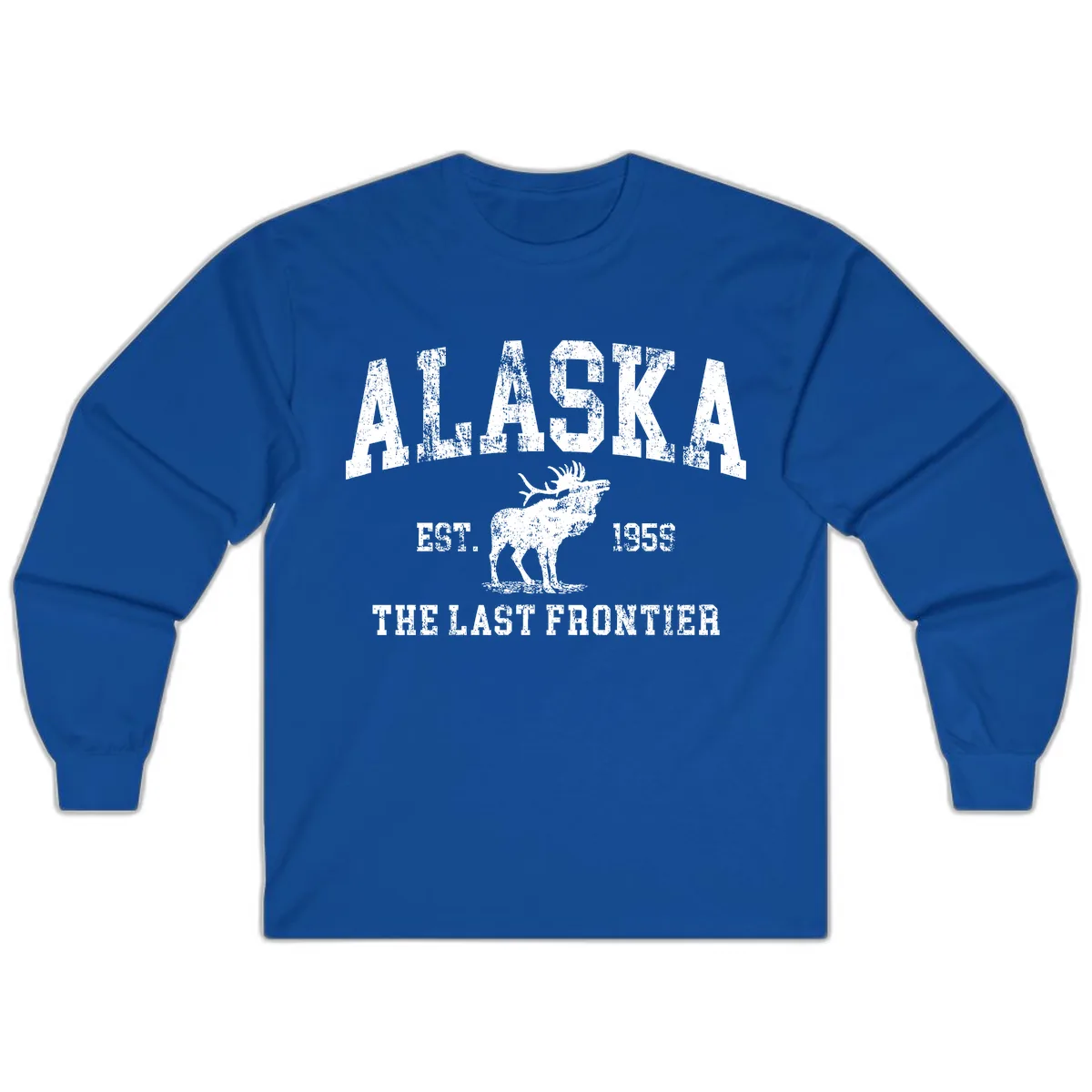 Alaska Last Frontier Vintage Moose Established 1959 Long Sleeve in Royal