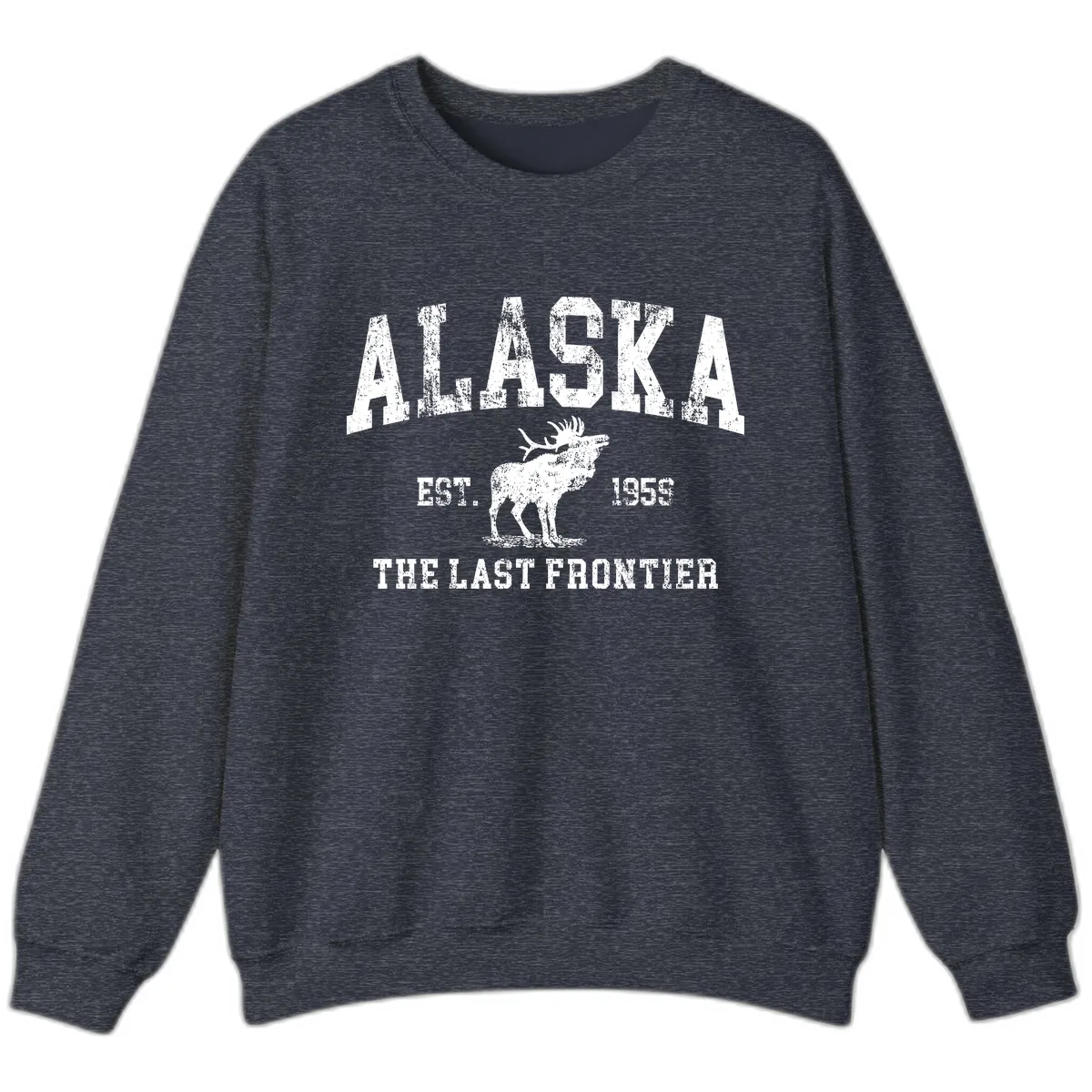 Alaska Last Frontier Vintage Moose Established 1959 Sweatshirt in Heather Sport Dark Navy