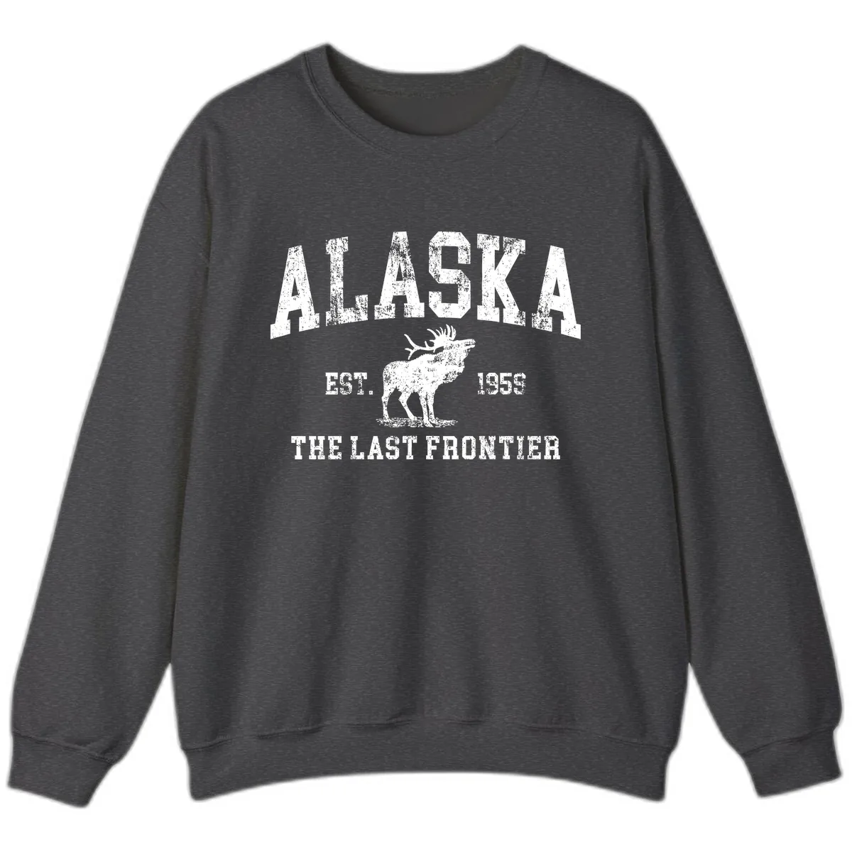 Alaska Last Frontier Vintage Moose Established 1959 Sweatshirt in Dark Heather