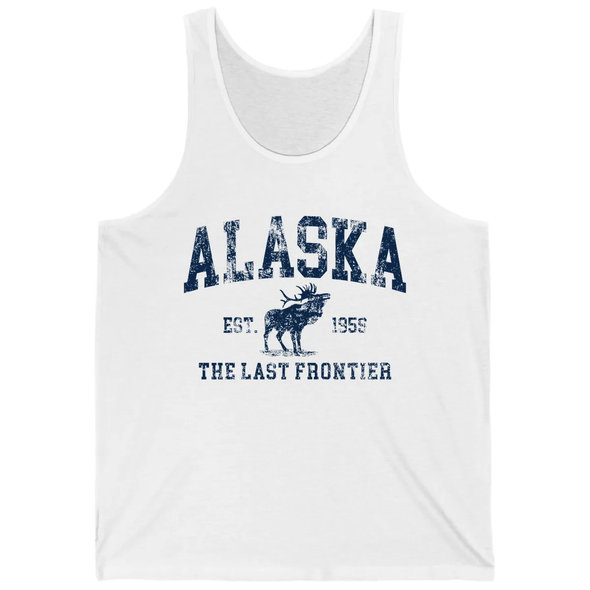 Alaska Last Frontier Vintage Moose Established 1959 Tank in White