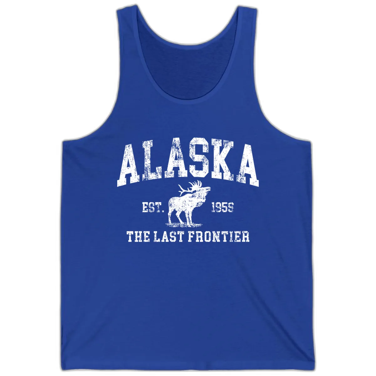 Alaska Last Frontier Vintage Moose Established 1959 Tank in True Royal