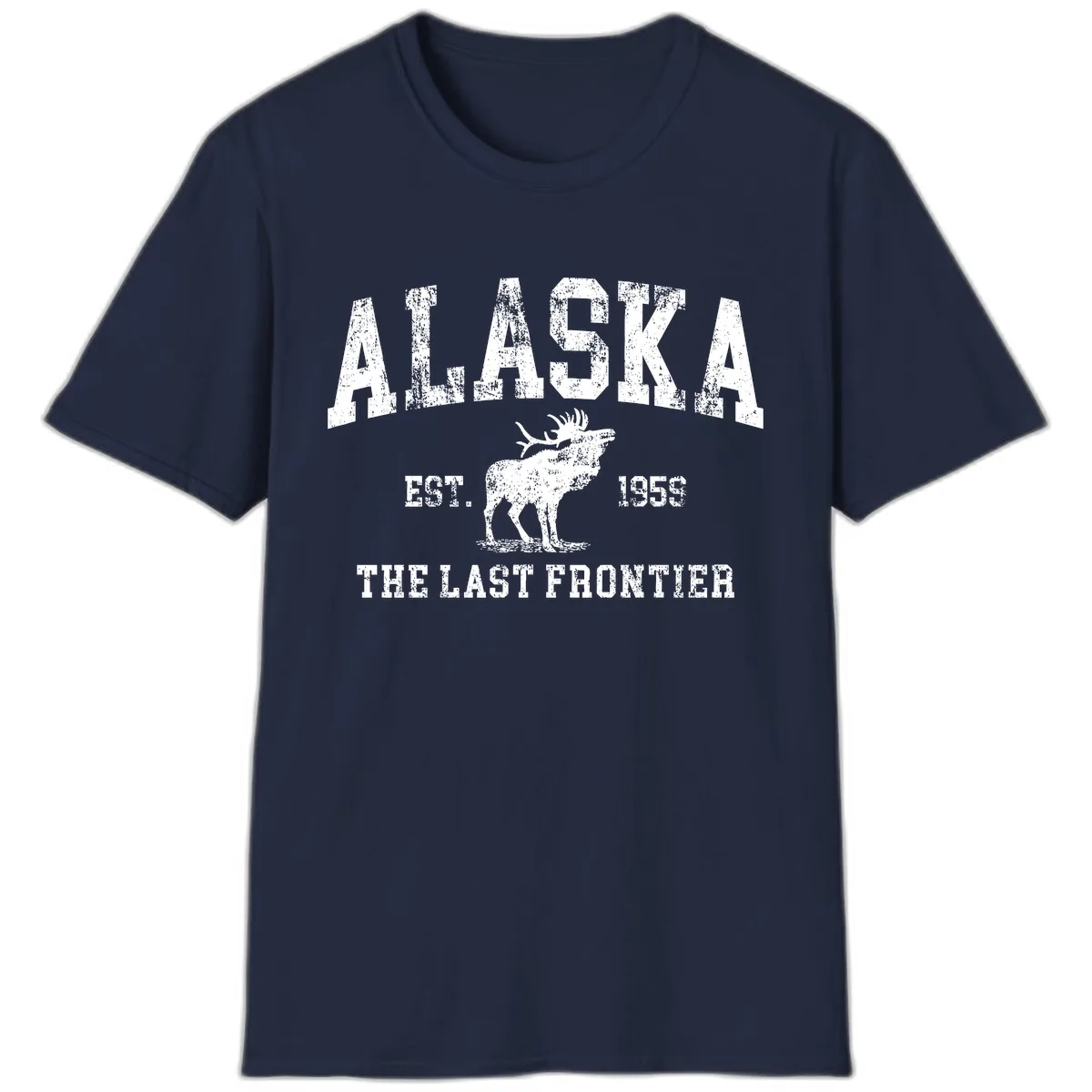 Alaska Last Frontier Vintage Moose Established 1959 T-Shirt in Navy