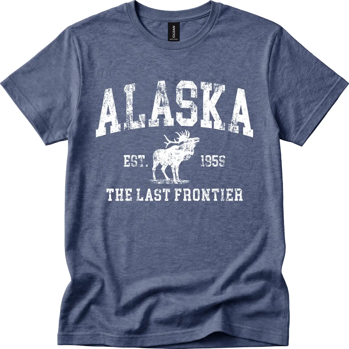 Alaska Last Frontier Vintage Moose Established 1959 T-Shirt in Heather Navy