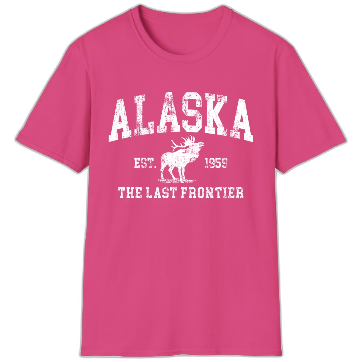Alaska Last Frontier Vintage Moose Established 1959 T-Shirt in Heliconia
